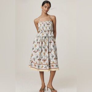 Anthropologie Smocked Peplum Midi Dress